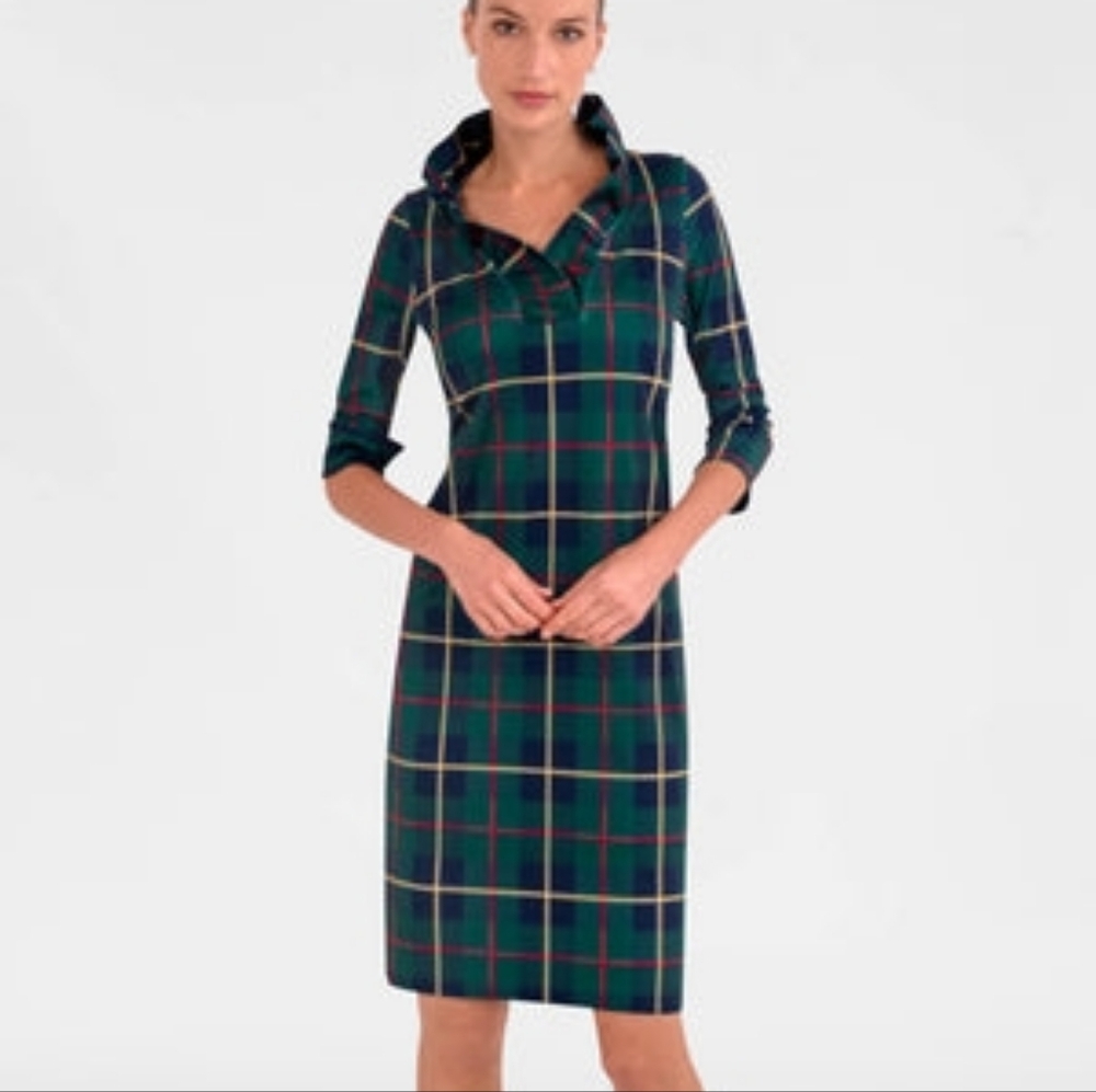 Gretchen Scott Designs Jersey Ruffneck Dress Plaidly Cooper NWT Sz S